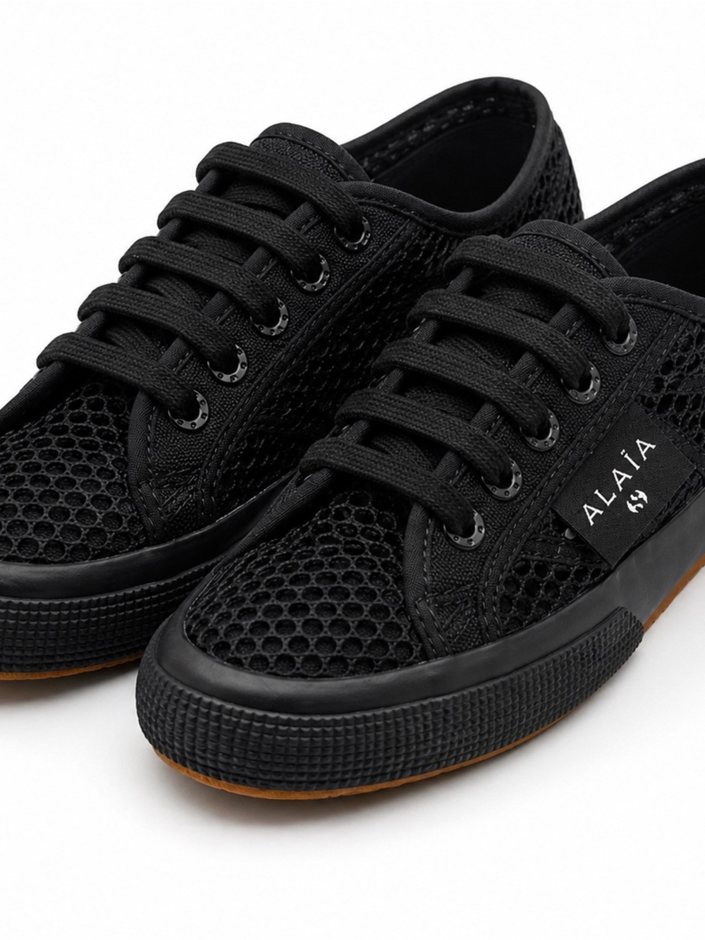 ALAÏA x Superga Black Canvas & Fishnet Lace-Up Sneakers EU 36 | Never Worn